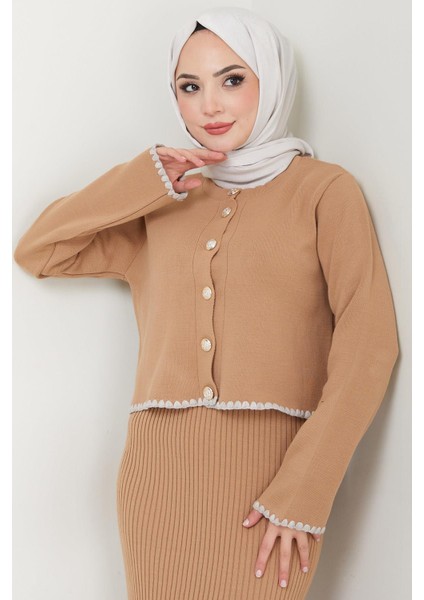 Çoban Dikişli Hırka ve Jile Triko Takım Camel HM2613