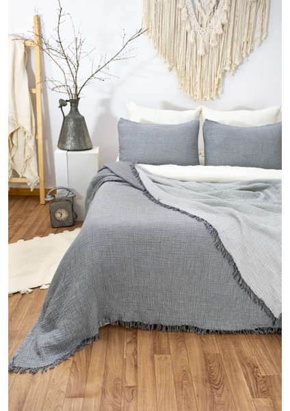 4 Katlı %100 Pamuk Antrasit Renk Tek Kişilik Müslin Yatak Örtüsü 160x230 cm fırsatları