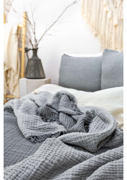 4 Katlı %100 Pamuk Antrasit Renk Tek Kişilik Müslin Yatak Örtüsü 160x230 cm indirimleri