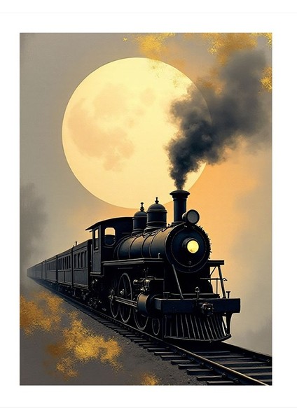 Ay Işığında Tren Model Ahşap Tablo 35CM X50CM