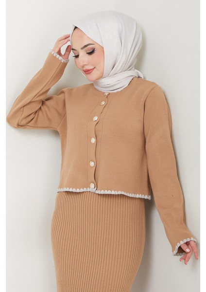 Çoban Dikişli Hırka ve Jile Triko Takım Camel HM2613