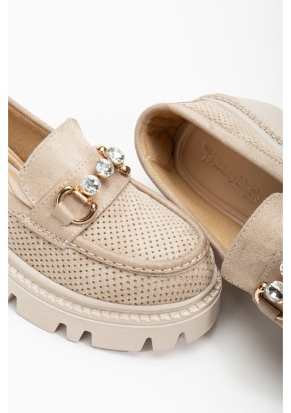 Kadın Ten Süet Rahat Kalıp Yüksek Poli Taban Önü Tokalı Loafer modelleri