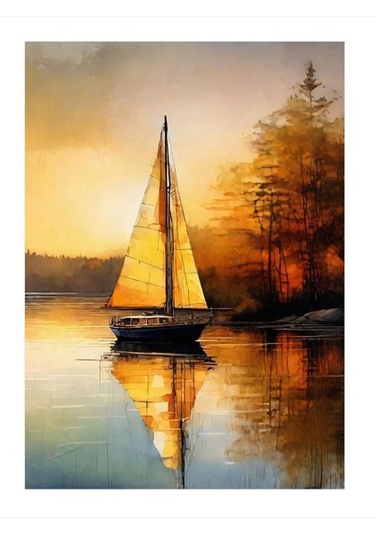 Göl Kenarında Yelkenli Hediyelik Mdf Tablo 25CMX 35CM
