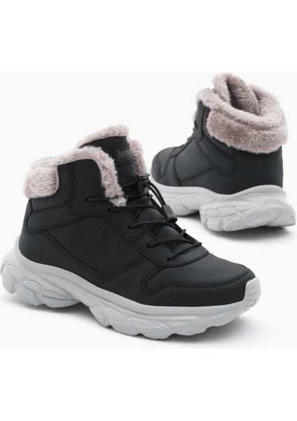 Çocuk Unisex Siyah Faylon Taban Içi Kürklü Lastik Bağcıklı Bot modelleri
