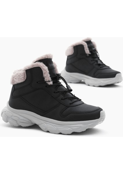 Çocuk Unisex Siyah Faylon Taban Içi Kürklü Lastik Bağcıklı Bot fırsatları