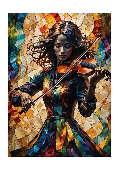 Keman Çalan Kadın Modern Mdf Tablo 18CM x 27CM