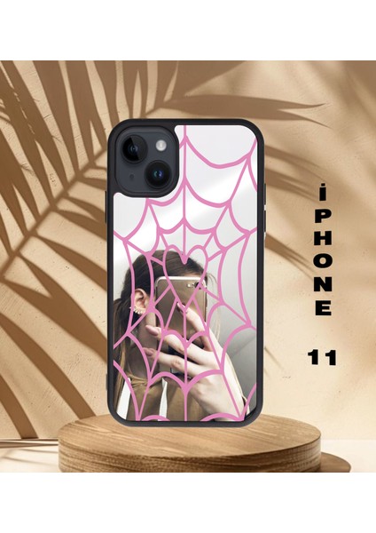 Iphone 11 Aynalı Kalp Örümcek Ağı Baskılı Telefon Kılıfı