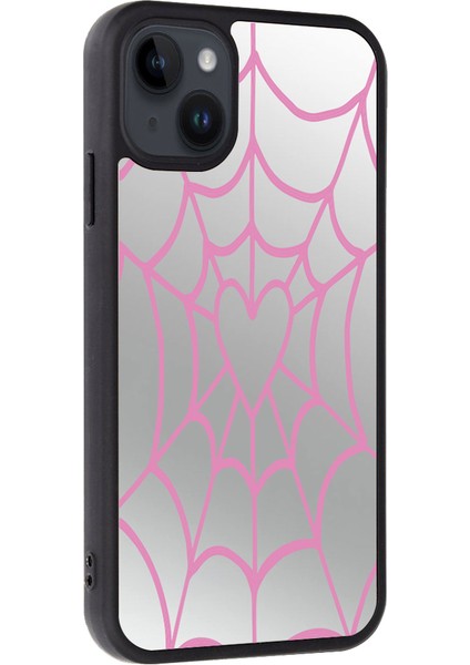 Iphone 11 Aynalı Kalp Örümcek Ağı Baskılı Telefon Kılıfı