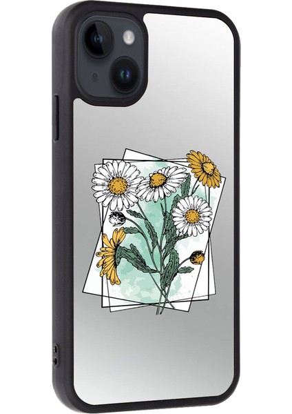 Iphone 15 Pro Max Aynalı Papatya Baskılı Telefon Kılıfı