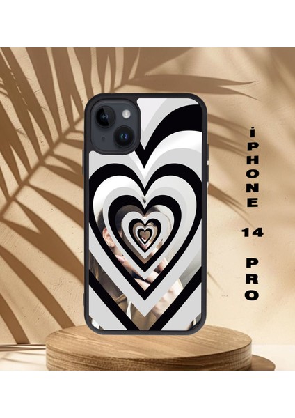 Iphone 14 Pro Aynalı Kalp Baskılı Telefon Kılıfı