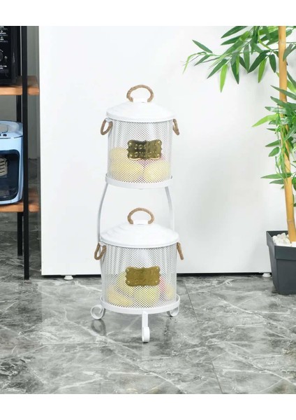 Patates Soğan Kovası 2 Katlı Fileli Beyaz Renk