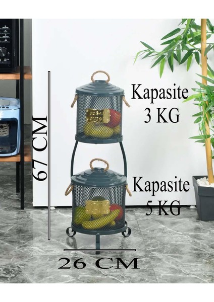 Patates Soğan Kovası 2 Katlı Fileli Antrasit Renk