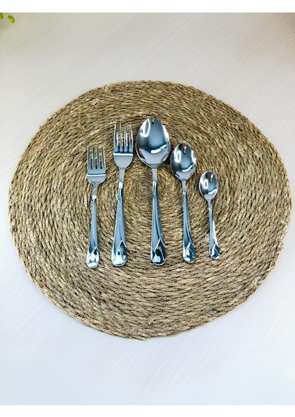 Çatal Kaşık Seti Lale Modelli 30 Parça 2.5 mm Kalınlık (Krom Karışımlı Çelik)