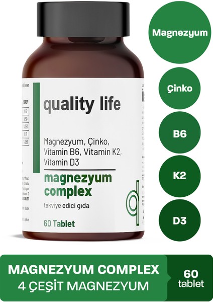 Magnezyum Complex 60 Tablet - Magnezyum Malat Sitrat Glisinat Taurat Bisglisinat - Magnezyum Çinko