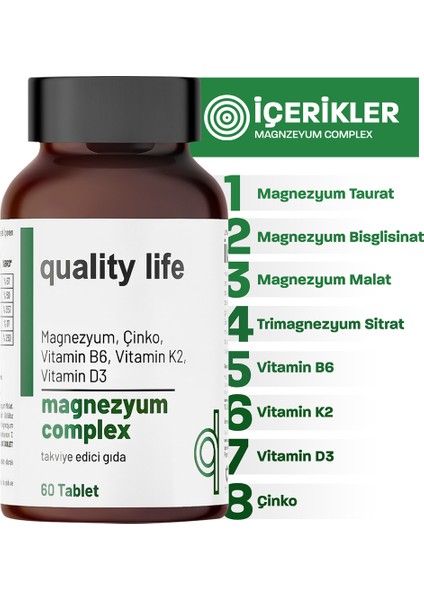 Magnezyum Complex 60 Tablet - Magnezyum Malat Sitrat Glisinat Taurat Bisglisinat - Magnezyum Çinko modelleri