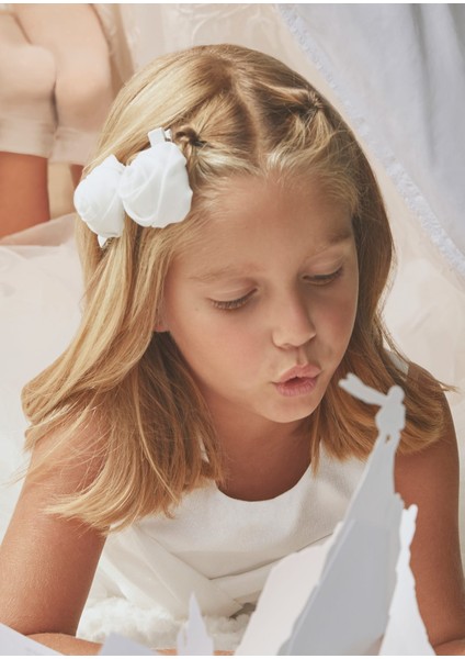 Kız Çocuk 2'li Şifon Saç Tokası Seti-Beyaz