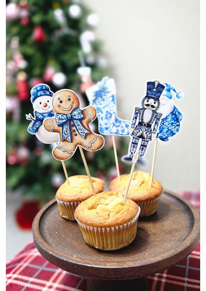 Bleu Blanch Yılbaşı Kürdan Süsleri Yılbaşı Sofrası Süsleri Bleu Blanch Konsept 10LU Paket