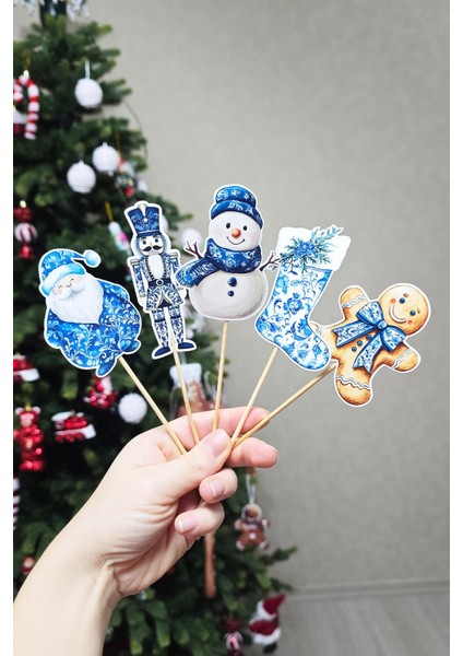 Bleu Blanch Yılbaşı Kürdan Süsleri Yılbaşı Sofrası Süsleri Bleu Blanch Konsept 10LU Paket indirimleri