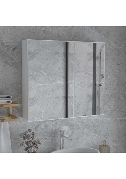 Nossa 80'LİK Lavabo Üstü, Çift Kapaklı Aynalı Banyo Dolabı, Aynalı Dolap, Çok Amaçlı Dolap