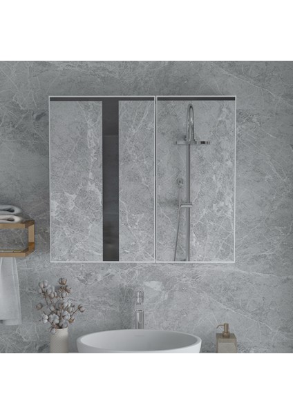 Nossa 80'LİK Lavabo Üstü, Çift Kapaklı Aynalı Banyo Dolabı, Aynalı Dolap, Çok Amaçlı Dolap