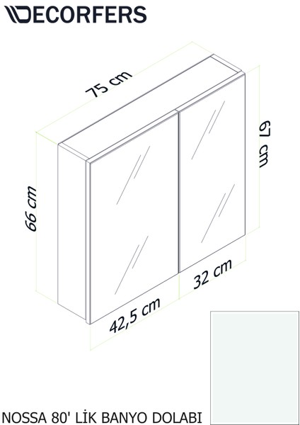 Nossa 80'LİK Lavabo Üstü, Çift Kapaklı Aynalı Banyo Dolabı, Aynalı Dolap, Çok Amaçlı Dolap