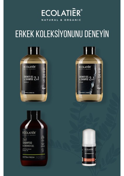 Erkek Saç ve Vücut Şampuanı 2'si 1 Arada Spor %97,5 Doğal Erkek Şampuanı ve Duş Jeli, 600 ml x 2 Set