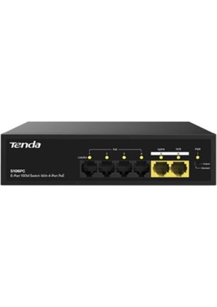 S106PC 6 Port 4 Port Poe+ 10-100 Mbps + 2 Port Uplink Switch Çelik Kasa Rack Mount