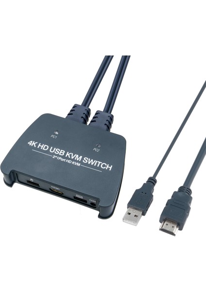 DD221-4K 2 Port HDMI 1.4V 4K@30Hz Plastik Kasa Kvm Switch