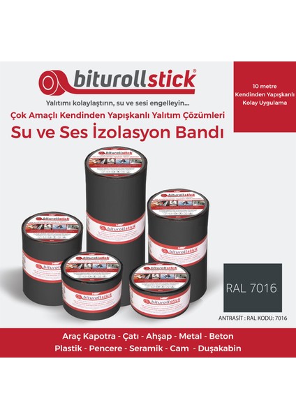 1 mm 15 cm Antrasit 10 mt - Yapışkanlı Su Yalıtımı ve Ses Yalıtım Bandı