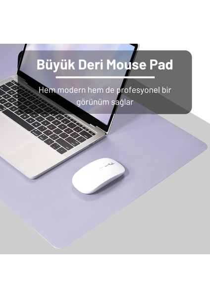 PU Deri Mouse Pad Dikişli Kenar Çift Yönlü Kullanım Masa Matı Sümen 70X30 L Lila