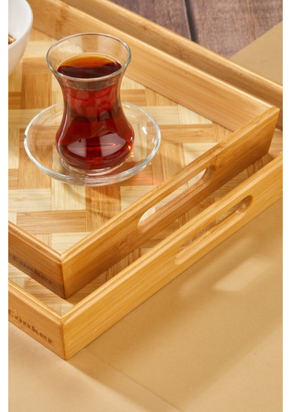 2'li Bambu Desenli Tepsi Seti - Küçük Boy 22X33 Cm, Büyük Boy 30X40 cm fırsatları