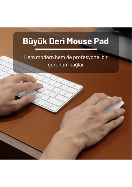 Kahverengi PU Deri Mouse Pad Dikişli Kenar Çift Yönlü Masa Matı Sümen 70X30 L