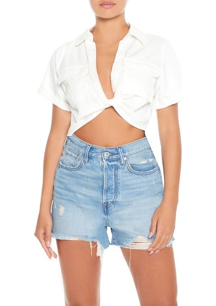 F21 Önden Bağlı Crop Gömlek