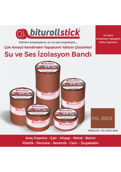 1.5 mm 15 cm Kırmızı 10 mt - Yapışkanlı Su Yalıtımı ve Ses Yalıtım Bandı