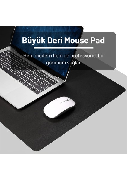 Black Deer PU Deri Mouse Pad Dikişli Kenar Büyük Boy Pürüzsüz Yüzey Çift Yönlü Kullanım Masa Matı Sümen 90X40 cm