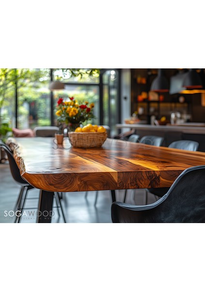 Doğal Masif Ceviz Ahşap Yemek Masası Naturel Kenar