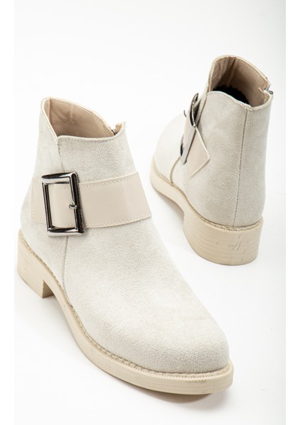 Kadın Ten Süet Termo Taban Tokalı Fermuarlı Kısa Topuklu Bot modelleri