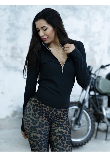 Kahve Leopar Desen Spor Tayt modelleri