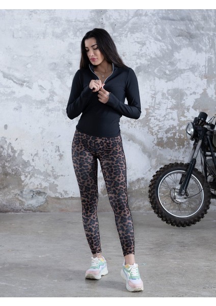 Kahve Leopar Desen Spor Tayt fırsatları