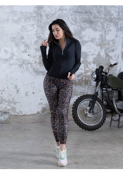 Kahve Leopar Desen Spor Tayt indirimleri