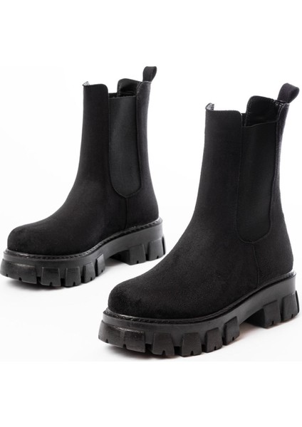 Siyah Süet Yüksek Tabanlı Lastikli Günlük Kadın Bot Bayan Bot fiyatları