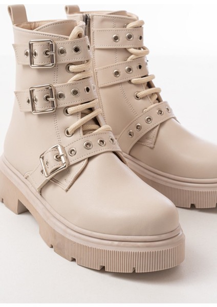 Bej Toka Aksesuarlı Fermuarlı Günlük Kadın Bot Bayan Bot indirimleri