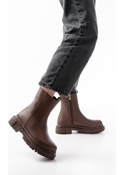 Kahverengi Luna Fermuarlı Günlük Kadın Bot Bayan Bot