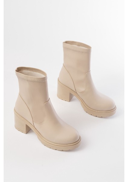 Bej Günlük Kalın Topuklu Kadın Bot Bayan Bot modelleri