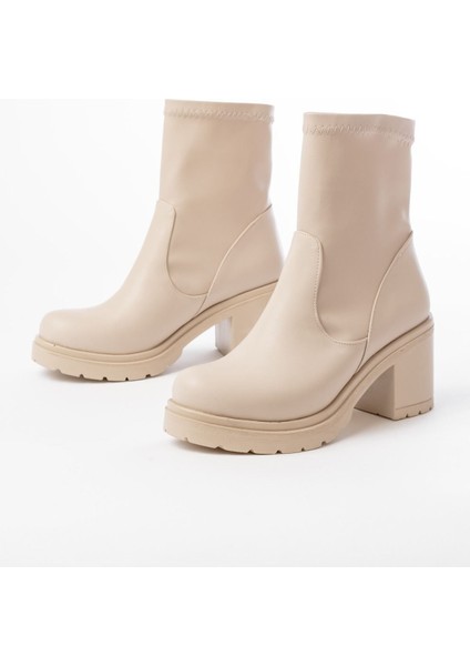 Bej Günlük Kalın Topuklu Kadın Bot Bayan Bot fırsatları