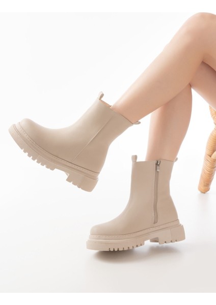 Bej Luna Fermuarlı Günlük Kadın Bot Bayan Bot fiyatları