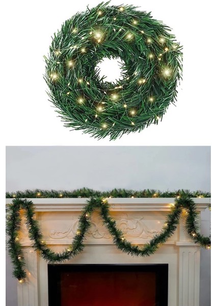 Yılbaşı Dekoratif Peri Led Yeşil Garland Çam Ağacı Dalı Sarmal Tel Işıklı Süs Seti