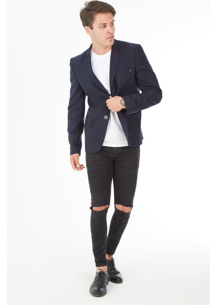 5100 Dar Kalıp Iki Düğme Lacivert Erkek Blazer Ceket modelleri