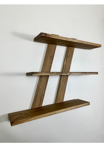 Doğal Ahşap Dekoratif Simetrik 3 Katlı Vintage Duvar Rafı fiyatları