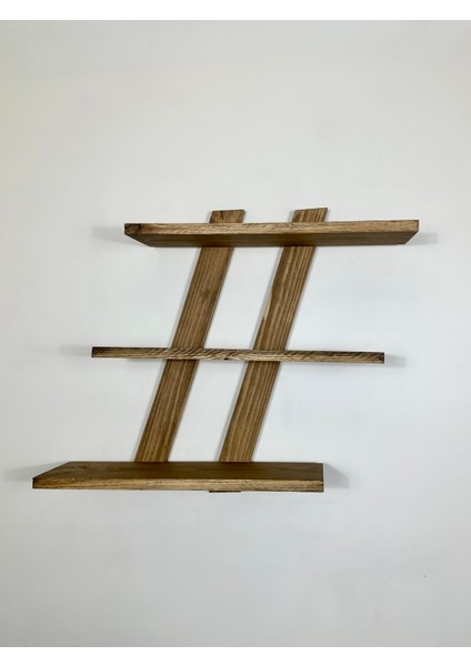 Doğal Ahşap Dekoratif Simetrik 3 Katlı Vintage Duvar Rafı fırsatları